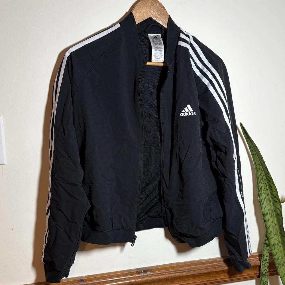 Adidas Men's Black Windbreaker with White Accents